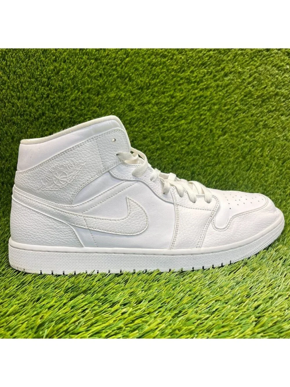 Nike Air Jordan 1 Mid Triple White Mens Size 14 Leather Basketball Shoes Sneaker